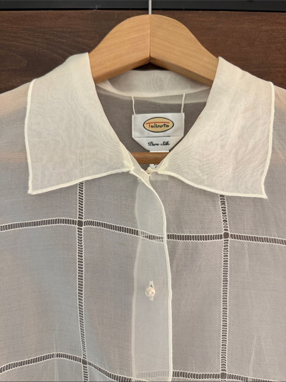 Pure Silk Sheer White Short-Sleeve Button-Up Blouse - Vintage - Picture 2 of 4
